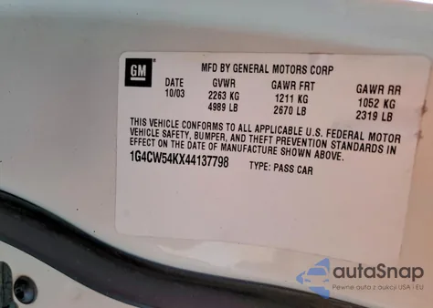 2004 Buick Park Avenue from USA, damaged, VIN 1G4CW54KX44137798